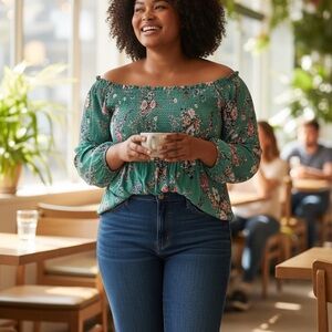 Torrid Teal Floral Off-Shoulder Blouse